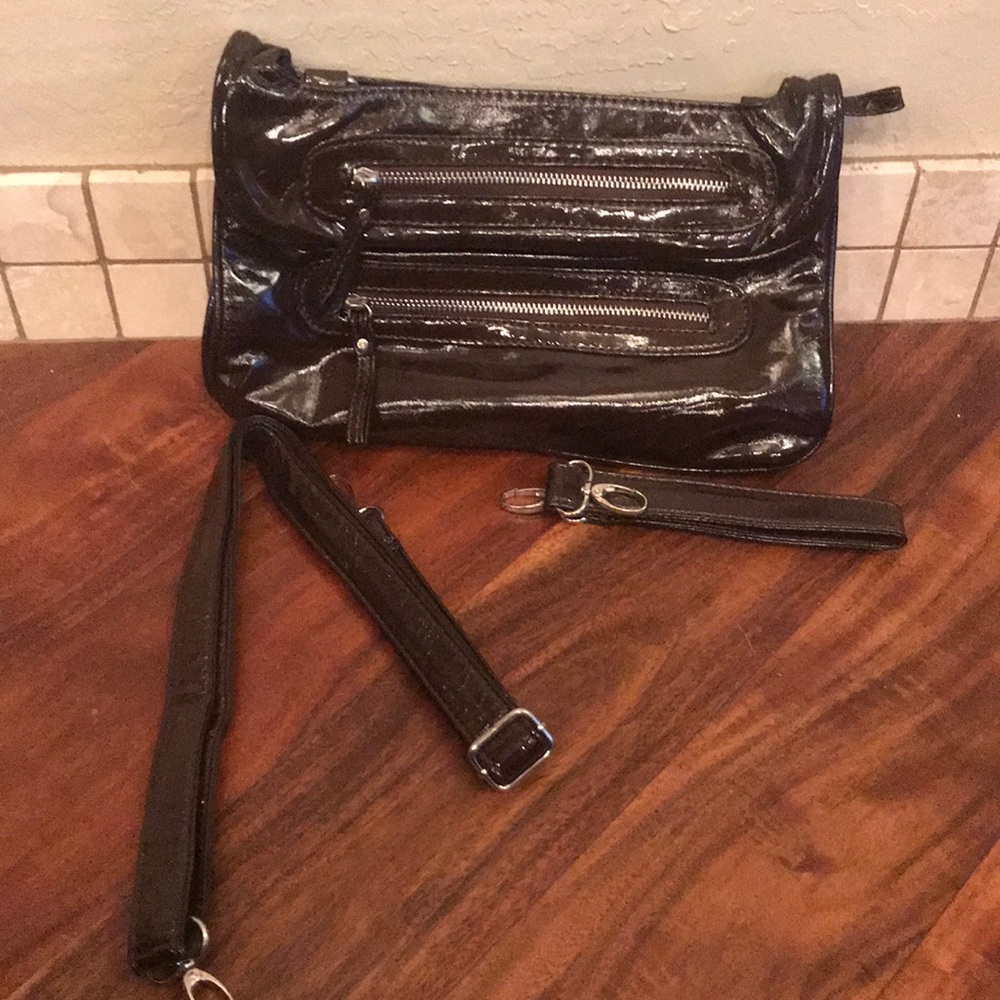 Brown Patent Leather Zipper Purse